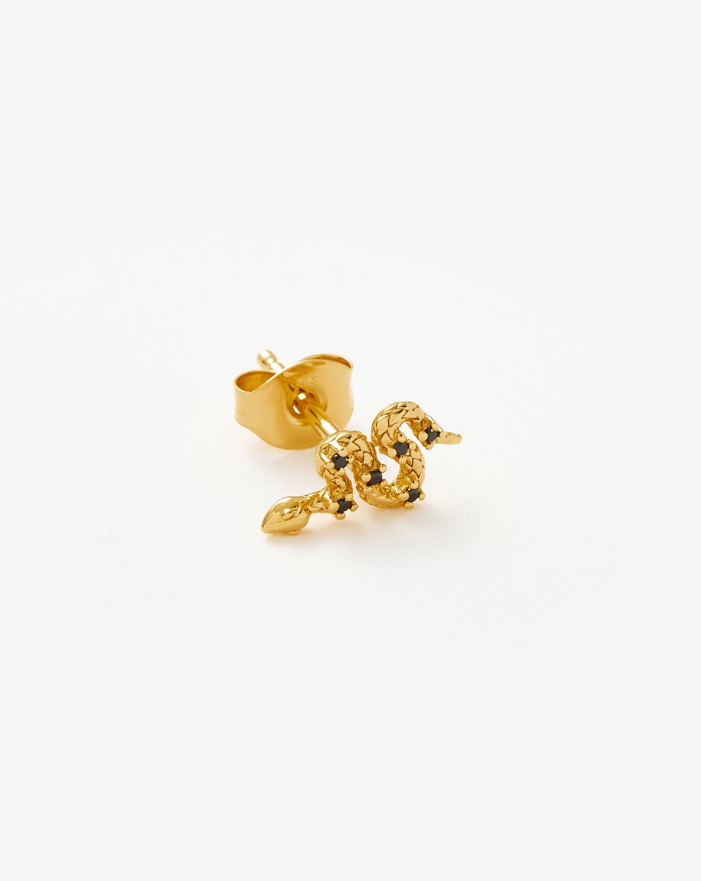 Harris Reed Serpent Single Stud Earring - 18k Gold Vermeil & Black Onyx | Luxury Fashion Jewelry for Women, Perfect for Parties, Weddings & Everyday Elegance