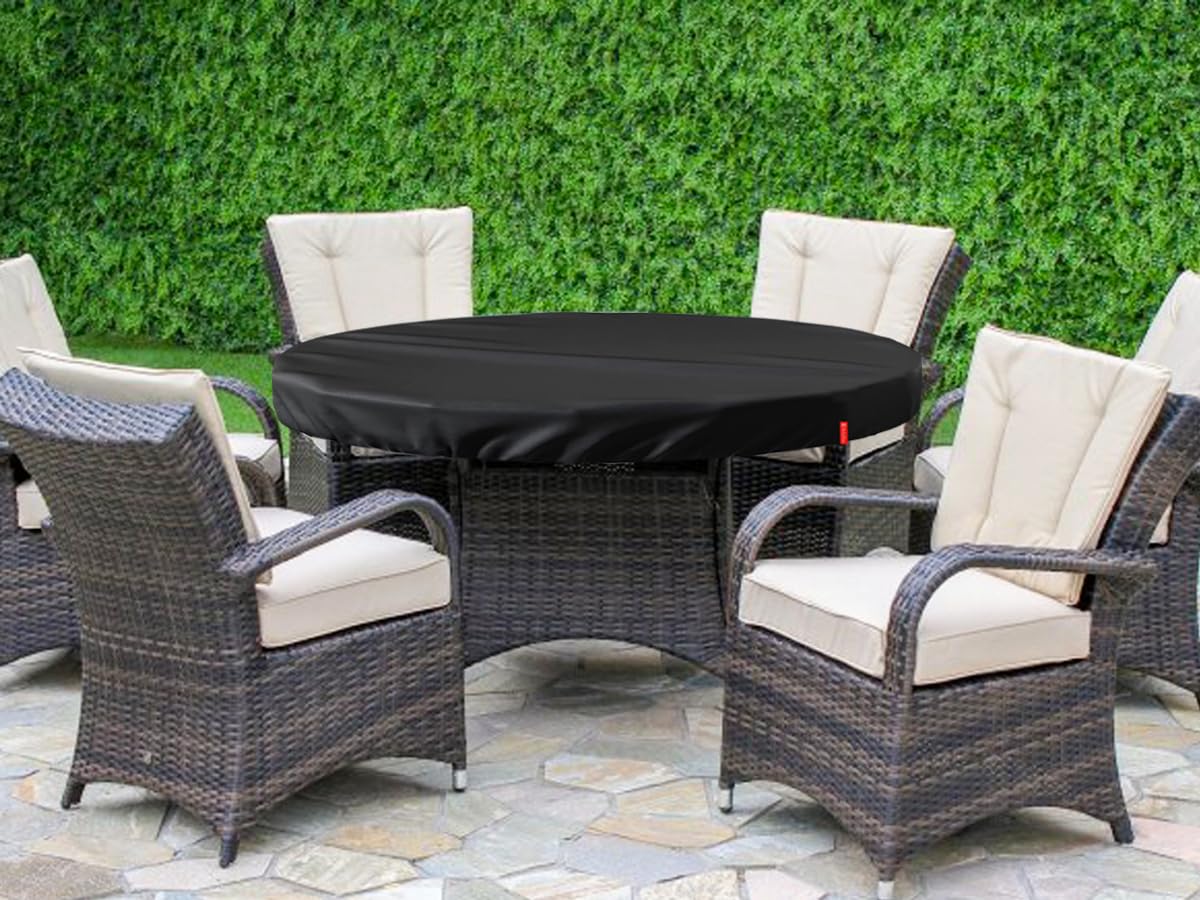 Waterproof & UV-Resistant Round Outdoor Table Cover - Fits 48 Inch Patio Furniture, Durable All-Weather Protection for Garden, Deck, Poolside (Black)
