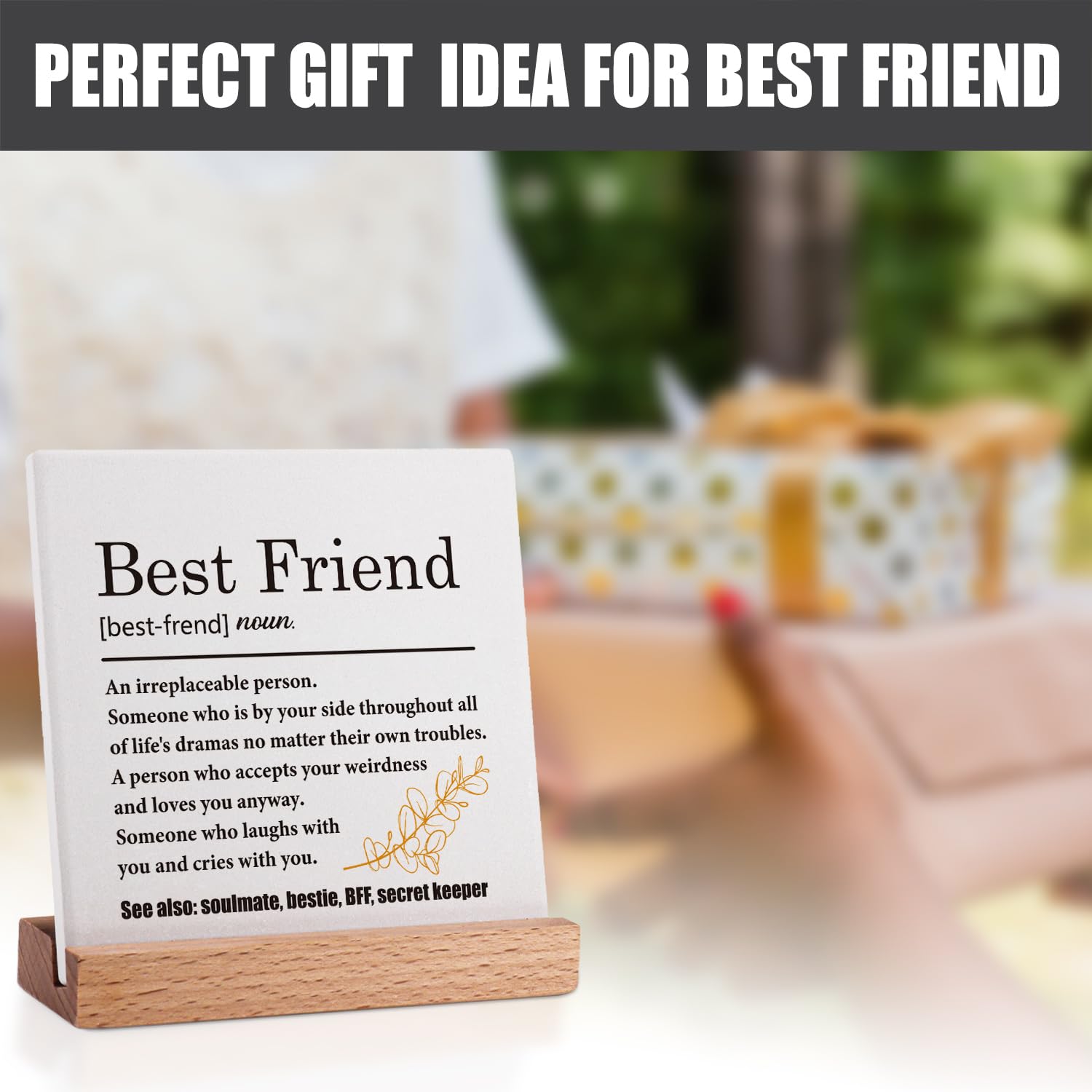Best Friend Definition Gifts for Women - Thoughtful Birthday & Friendship Present for Her - Thank You Gift Idea - BFF Bestie Desk Decor Plaque Sign - Perfect for Office, Home Decor & Special Occasions