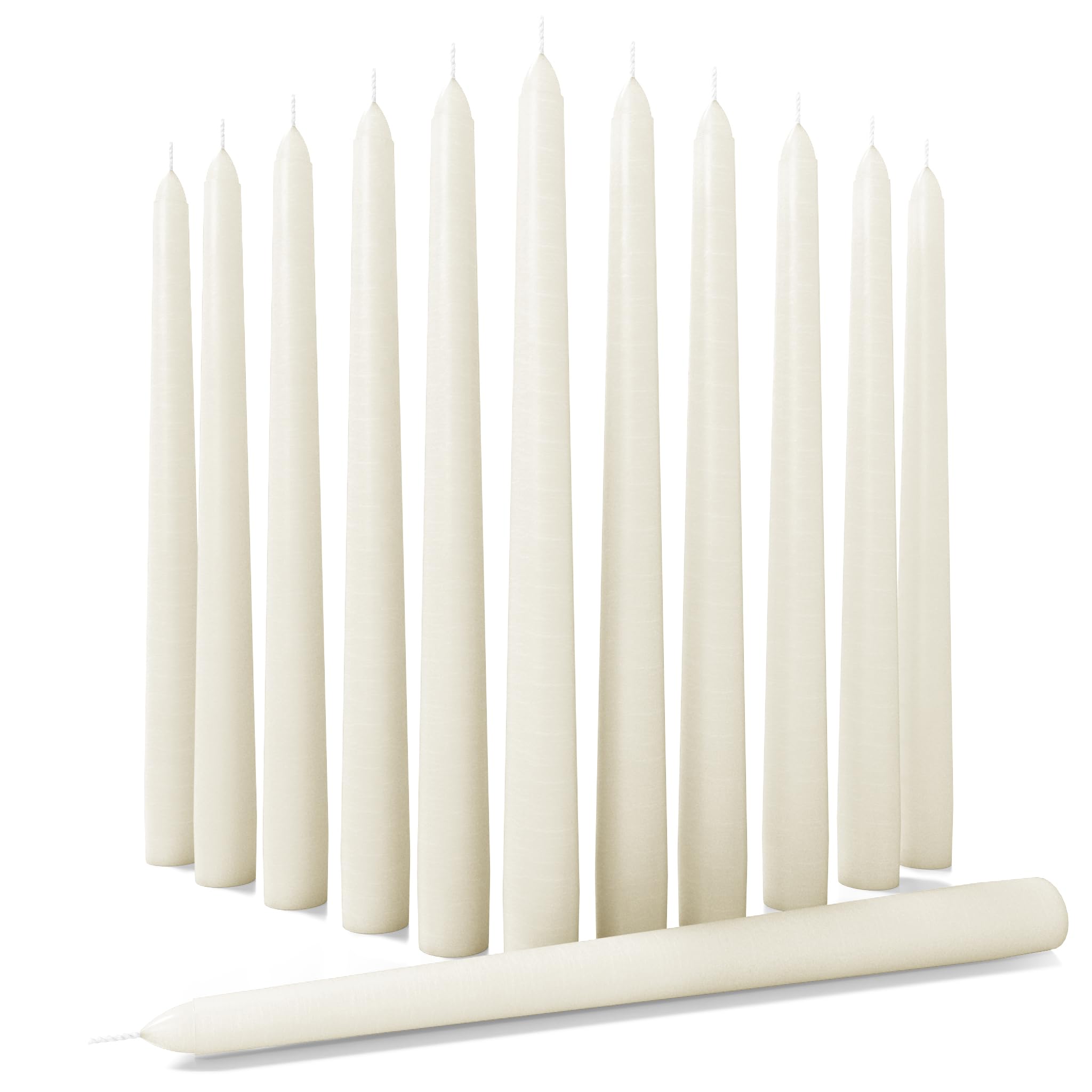 Ivory Taper Candles 12 Inch - Set of 12 Dripless Dinner Candles for Romantic Dining