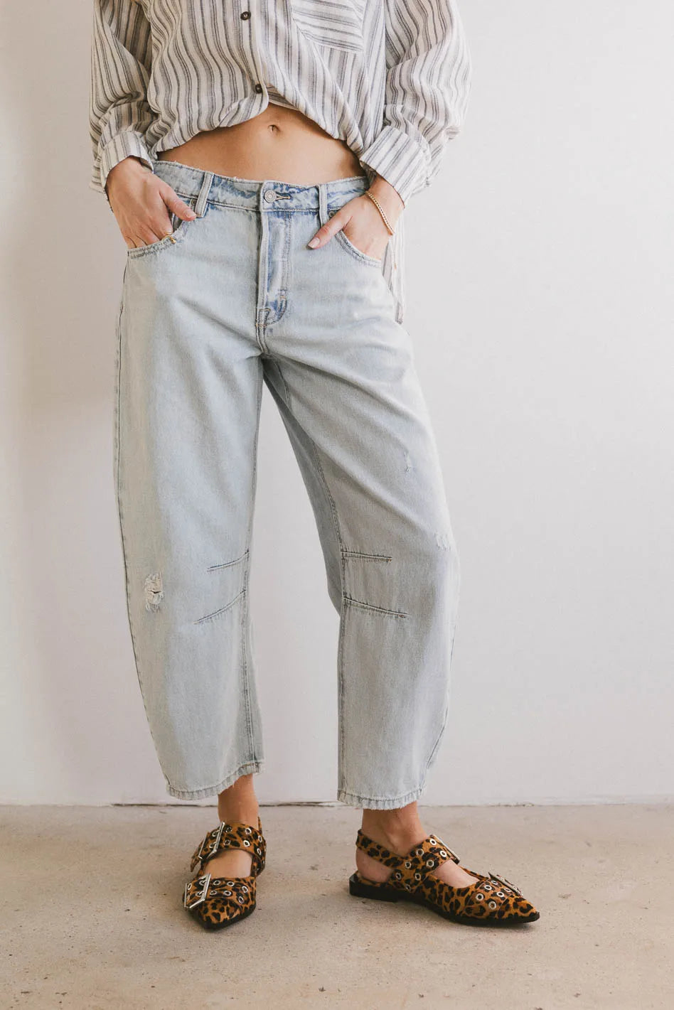 Bentlee Cropped Barrel Jeans - Light Wash Denim for Women | Perfect for Casual Outfits & Street Style