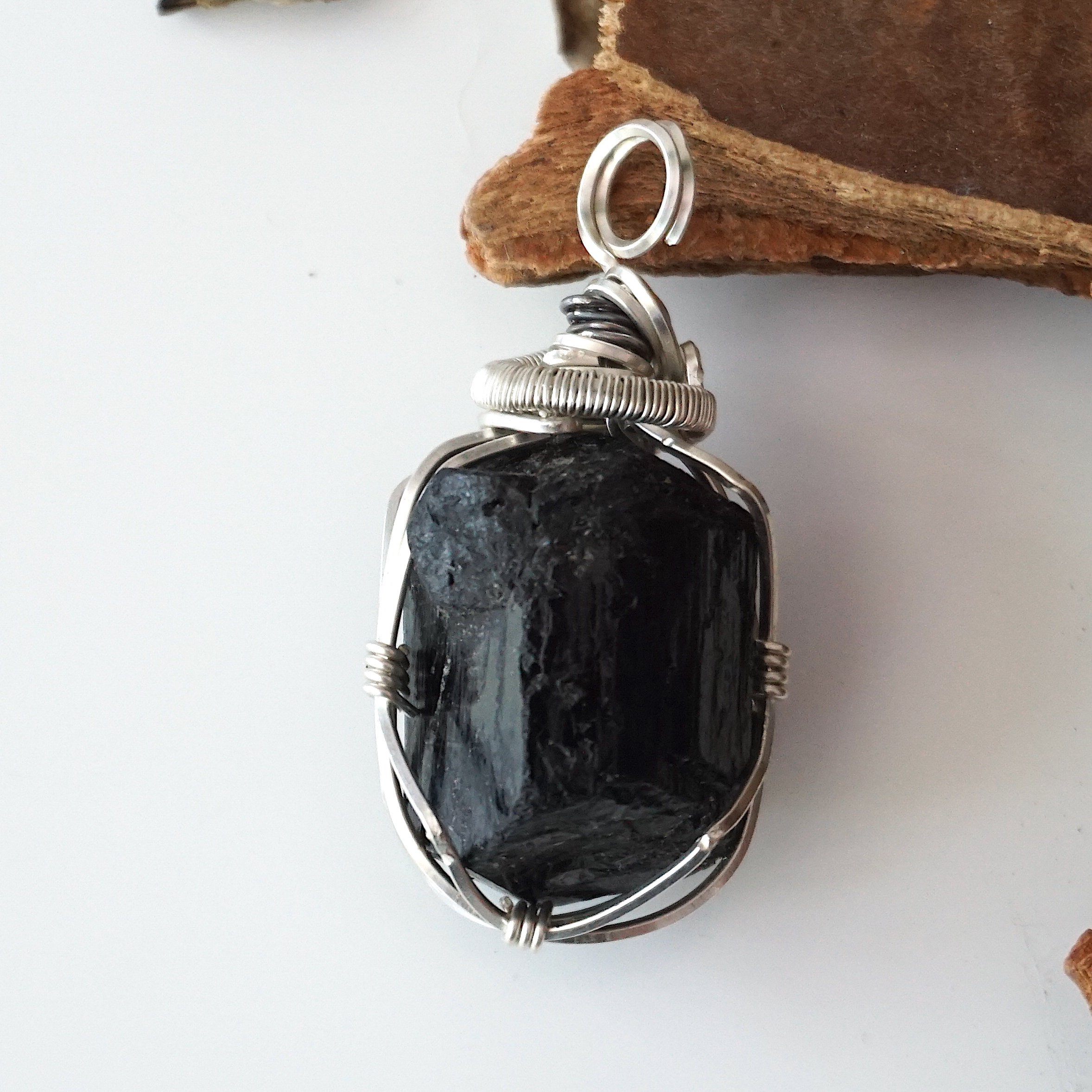 Sterling Silver Wire Wrapped Raw Tourmaline Pendant Necklace for Women - Handmade Boho Jewelry Gift for Birthday, Wedding & Spiritual Healing