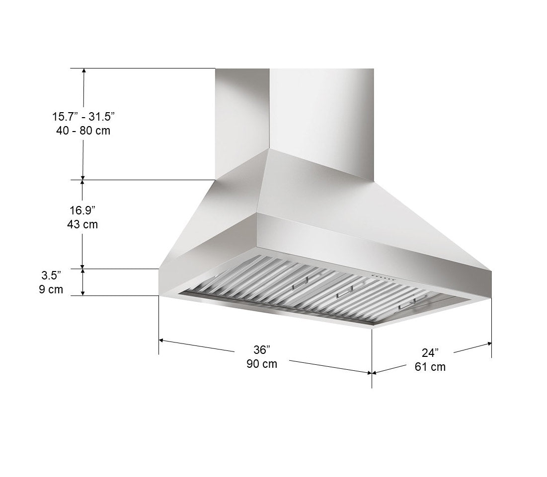 WPRO Turbo 36 Inch Wall Mount Range Hood - 1000 CFM Powerful Kitchen Ventilation for Smoke & Odor Removal - Perfect for Home Cooking, Grilling & Commercial Kitchens