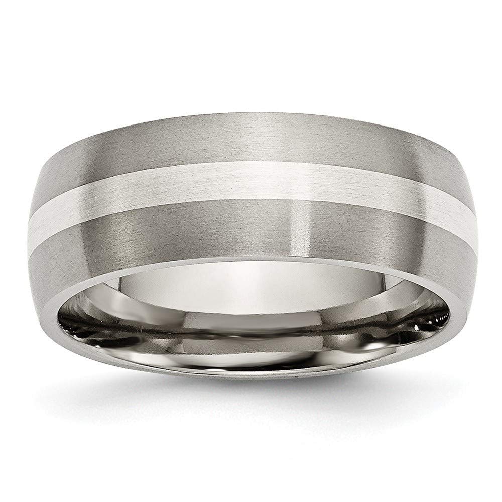 925 Sterling Silver Brushed Titanium Inlay Ring for Women - 8mm Satin Band Engravable Jewelry Gift - Sizes 6-13 - Perfect for Weddings, Anniversaries & Everyday Elegance