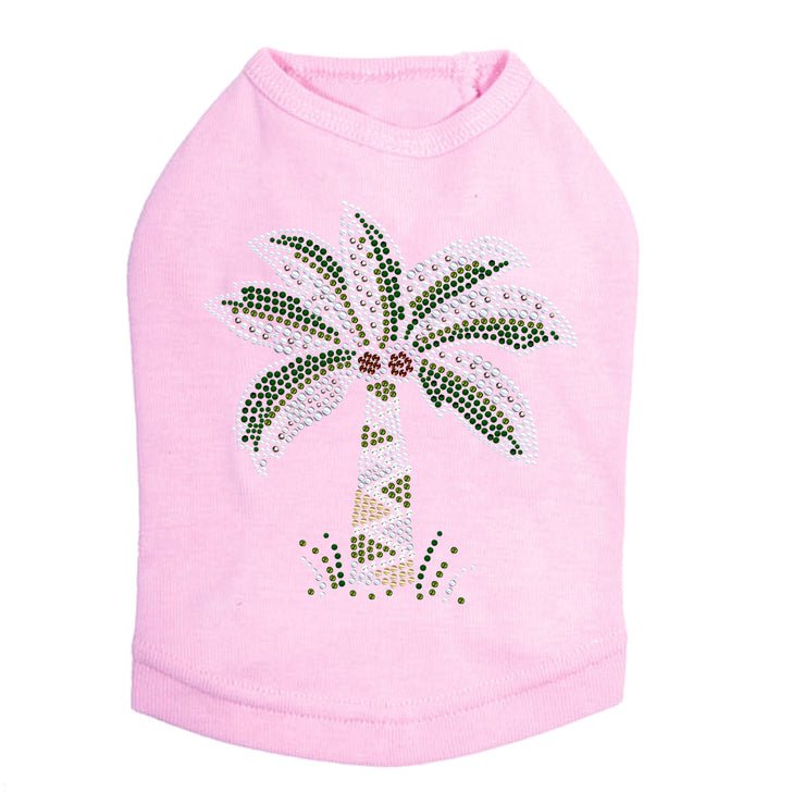 Sparkling Rhinestone Dog Tank Top with Coconut Tree Design - Trendy Pet Apparel for Summer Outings & Beach Adventures