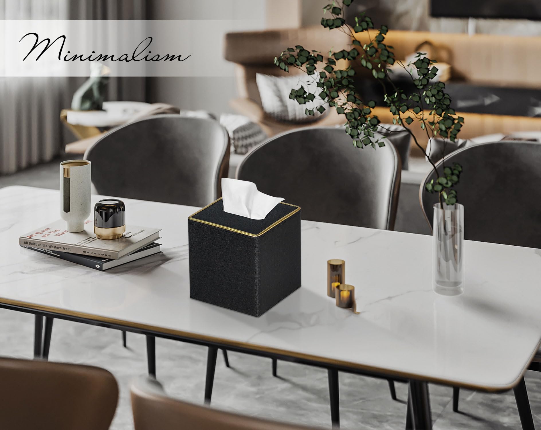 Premium PU Leather Square Tissue Box Cover - Elegant Black Pearl Design for Dresser, Bathroom & Home Decor | Perfect for Living Room, Bedroom & Office Organization