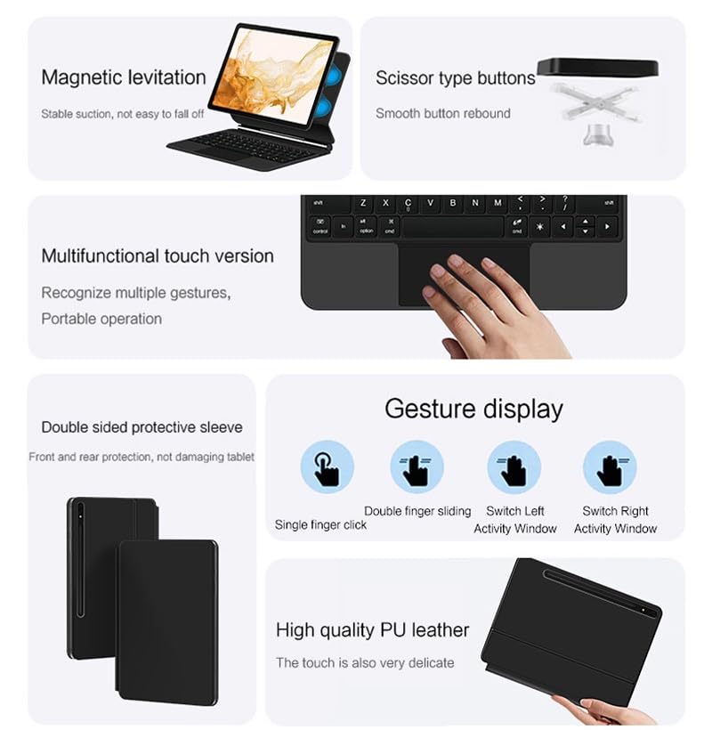 Dejeen Magnetic Detachable Wireless Keyboard Case for Samsung Galaxy Tab S7/S8/S9/S9FE - 11 Inch Slim Bluetooth Keyboard Cover (Black) | Perfect for Work, Study & Travel with Your Tablet