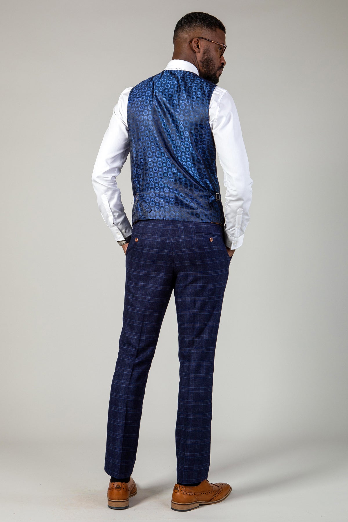 CHIGWELL Blue Tweed Check Three Piece Suit for Men | Classic Formal Business Attire | Perfect for Weddings, Office & Special Occasions