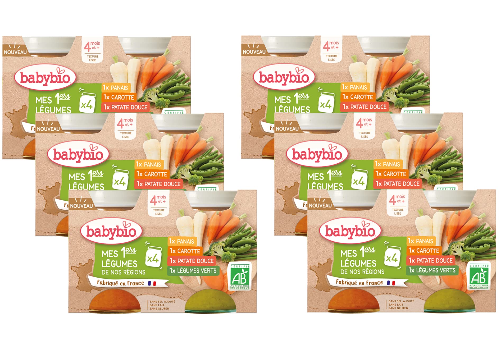 Organic Babybio Multipack Vegetable Pots - BIO - 4+ Months - 4x130g - Pack of 6 | Healthy Baby Food for On-the-Go Feeding & Travel Convenience