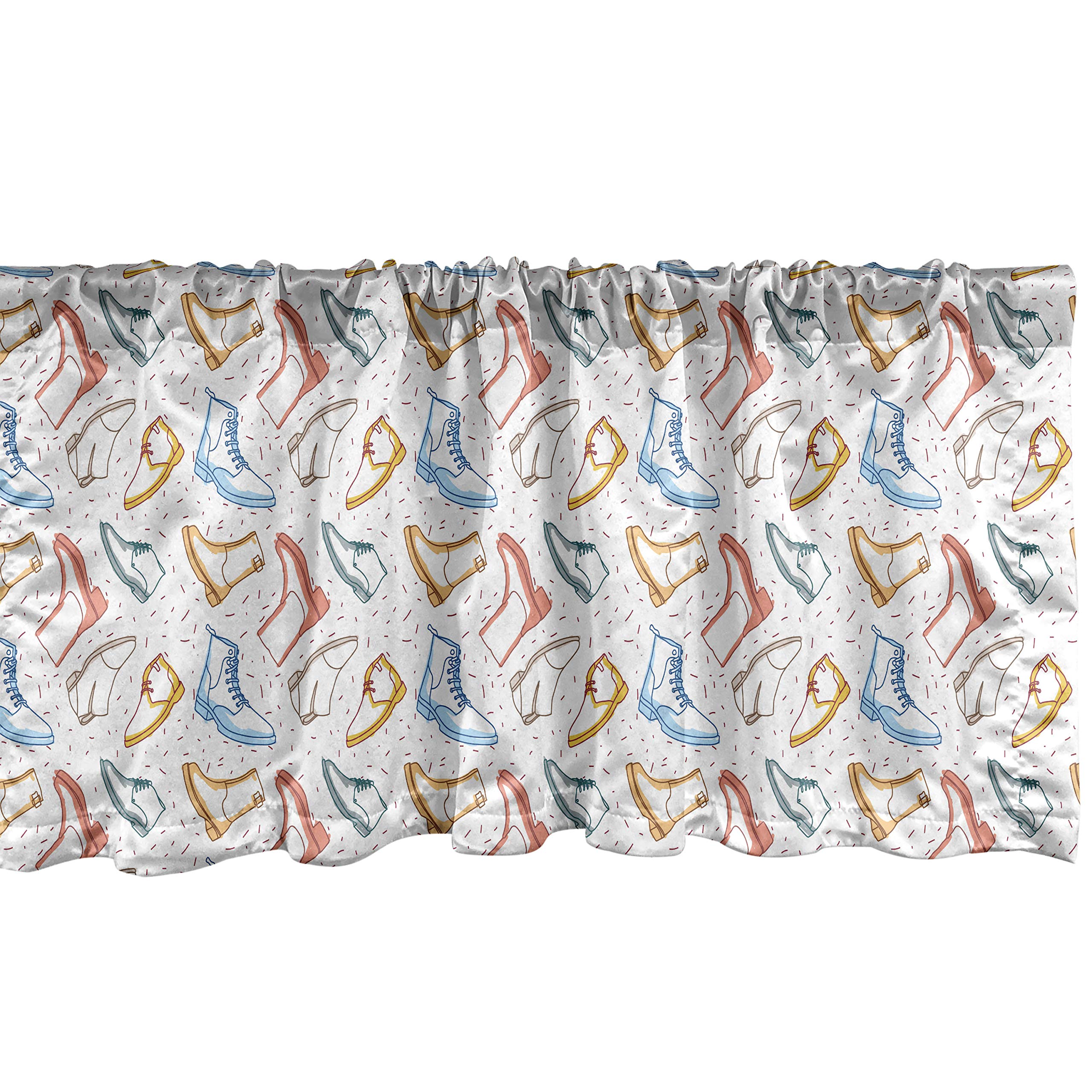 Ambesonne Fashion Window Valance - Doodle Design Footwear Boots & Shoes Print - Kitchen & Bedroom Decor Curtain with Rod Pocket - 54 x 18 Inches - Blush Blue - Perfect for Cozy Home & Apartment Decor