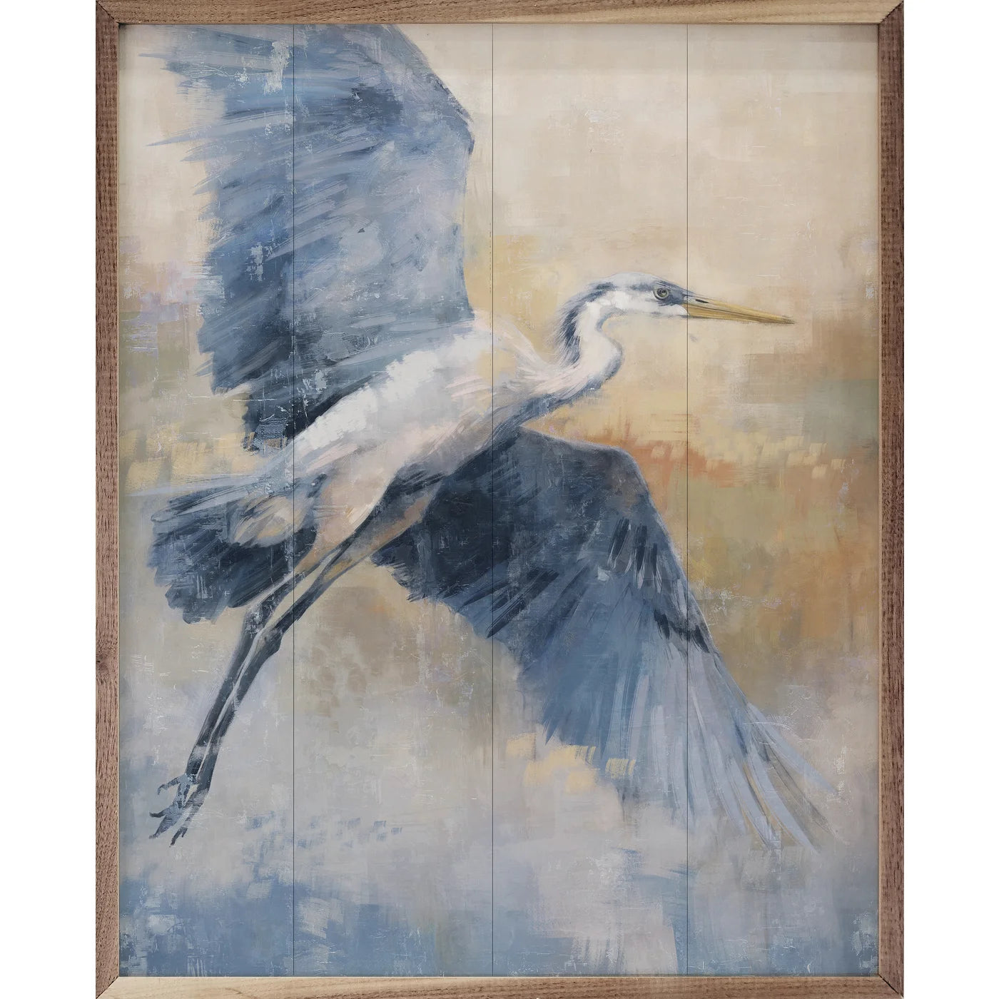 Coastal Heron 3 Flying By Nina Blue Wood Framed Print - Nature Wall Art for Living Room, Bedroom & Office Decor