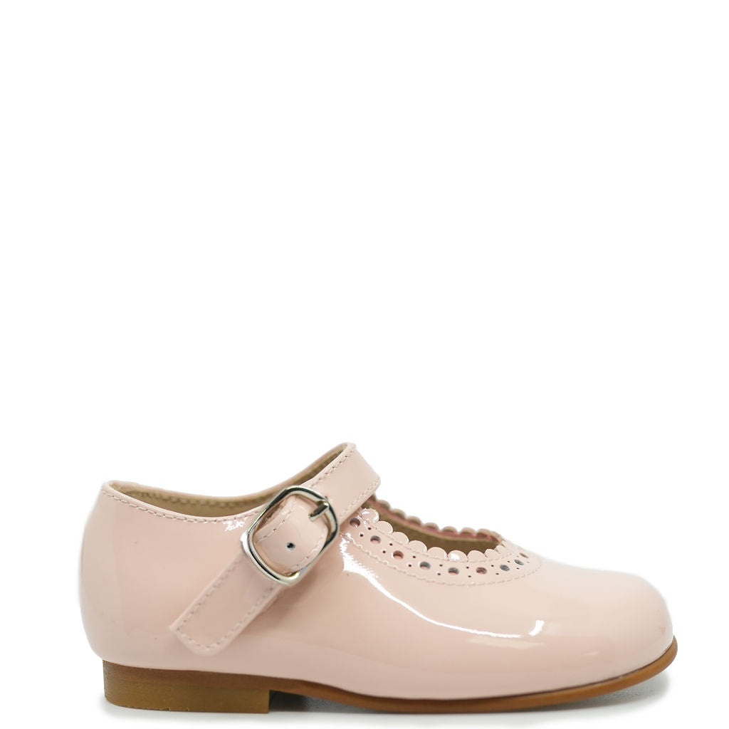 Beberlis Pink Patent Leather Scalloped Mary Jane Shoes for Women - Comfortable & Stylish Flats for Work, Party, and Everyday Wear