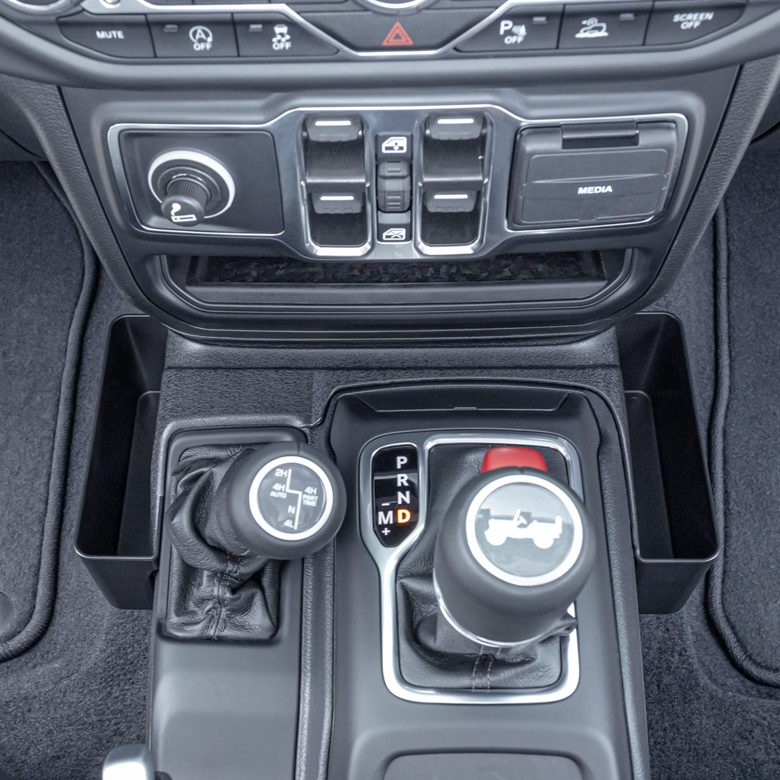 JKCOVER Center Console Organizer Tray with Hanging Storage Box - Compatible with Jeep Wrangler JL/JLU (2018-2022) & Gladiator JT (2020-2022) - Gear Shift Accessories for Car Interior Organization - Perfect for Road Trips and Off-Road Adventures