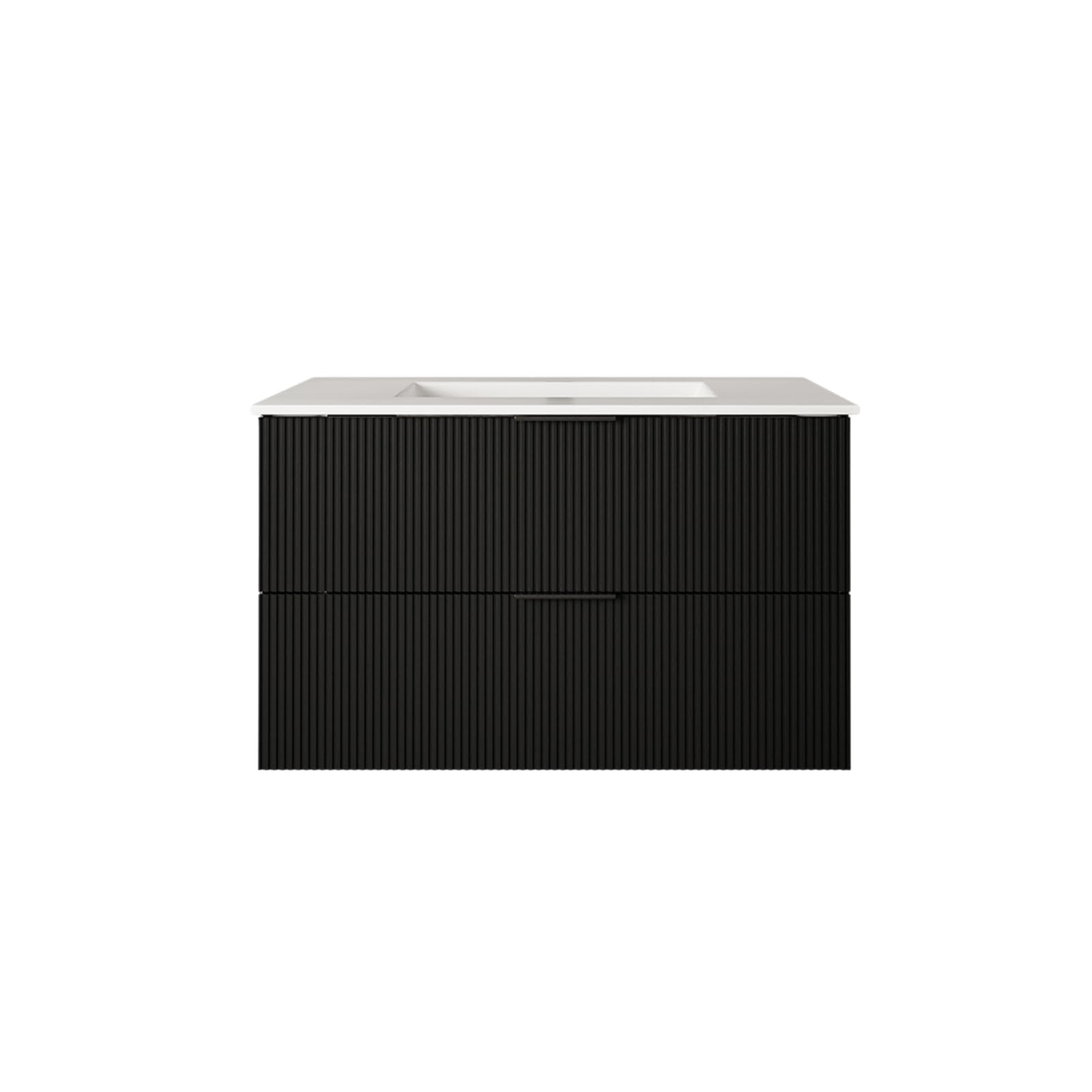 24 Inch Modern Bathroom Vanity with Black Ceramic Sink - Floating Wall Mounted Fluted Design & Storage Drawers - Perfect for Small Bathrooms, Powder Rooms & Contemporary Home Decor