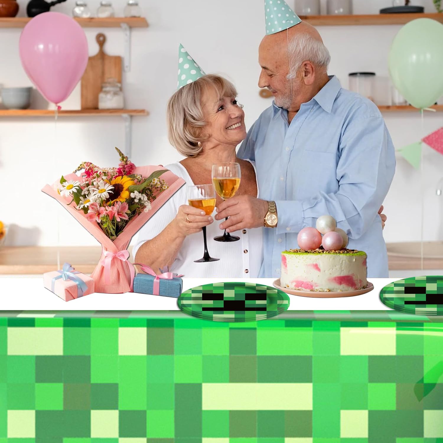 41-Piece Pixel Party Supplies Set - 20 Plates, 20 Napkins & 1 Tablecloth for Minecraft Birthday Party Decorations | Perfect for Pixel-Themed Parties, Gaming Events & Kids Celebrations