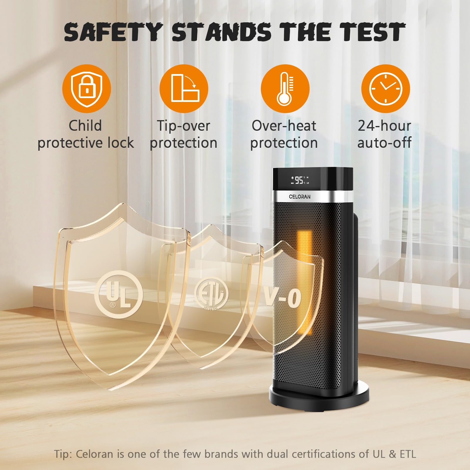 Celoran 1500W PTC Ceramic Space Heater with Remote Control - Portable Electric Heater for Indoor Use in Office, Home & Bedroom - 90° Oscillation, 12H Timer, Multiple Safety Protections - Perfect for Winter Warmth and Energy Efficient Heating