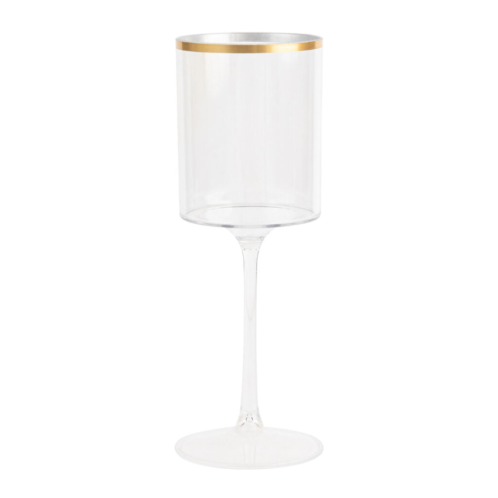9 Oz Clear and Gold Plastic Stemmed Wine Goblets - Set of 5 Shatterproof Cups for Parties, Weddings, and Outdoor Events