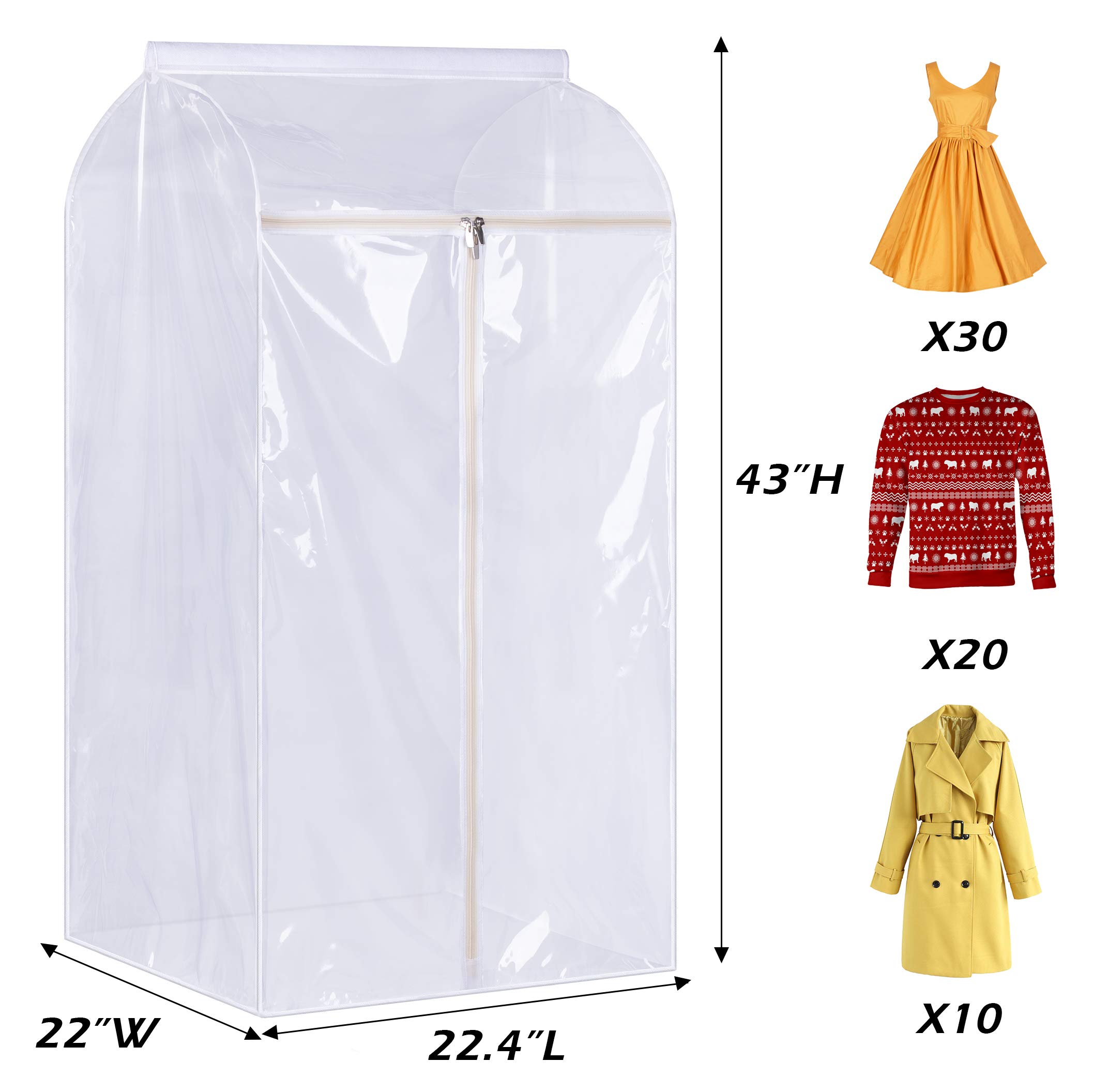 KEETDY 43 Inch Clear Window Hanging Garment Bag for Closet Storage - Large Wardrobe Organizer with Bottom Enclosed, Suit & Coat Protector - Perfect for Travel, Moving, Seasonal Clothing Storage and Closet Organization