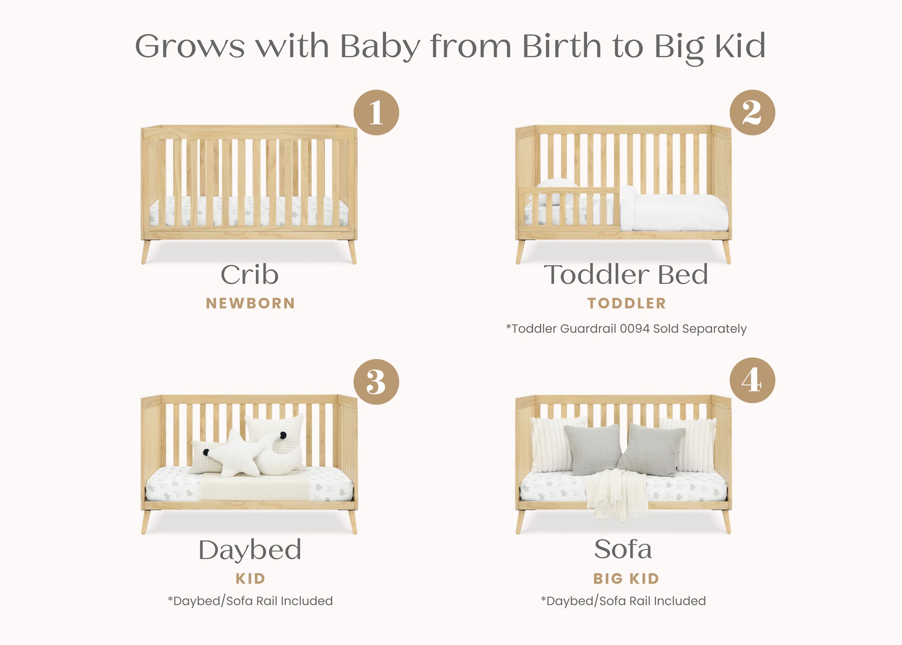 Essex 4-in-1 Convertible Baby Crib - Toddler Bed, Daybed & Full-Size Bed - Safe & Stylish Nursery Furniture for Boys & Girls - Perfect for Newborns to Teens Bedroom