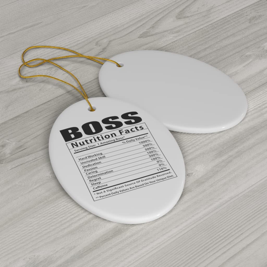 Funny Boss Nutritional Facts Gifts 2024 - Oval Ceramic Christmas Tree Ornaments for Office Humor & Holiday Decor