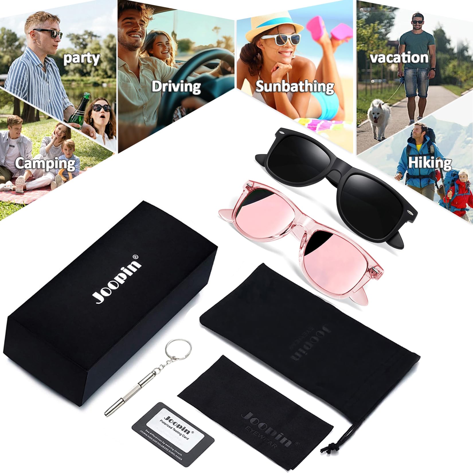 Joopin Square Polarized Sunglasses for Men & Women - UV Protection, Trendy Designer Shades for Outdoor, Driving, Beach & Fashion