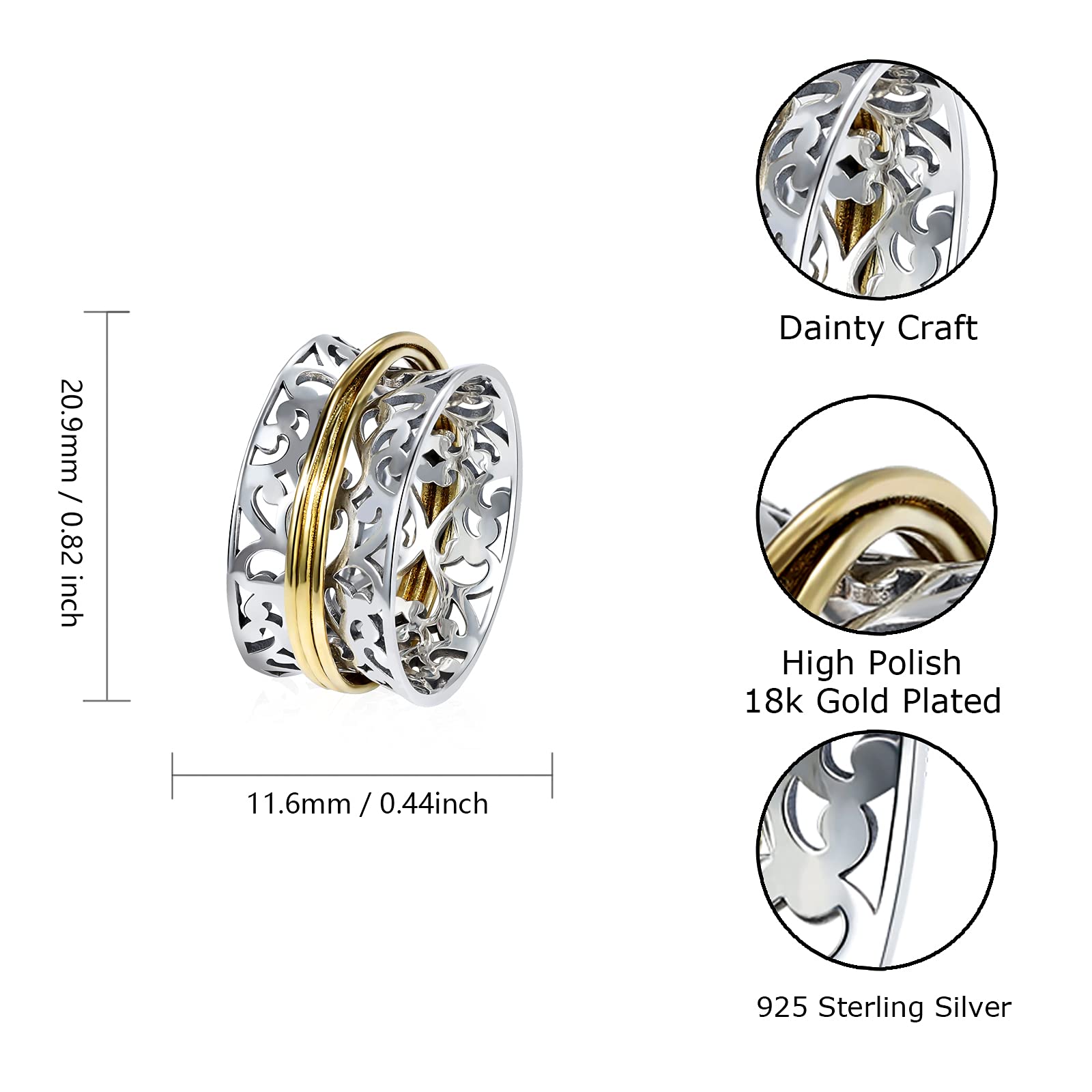 925 Sterling Silver Anxiety Ring with Beads - Fidget Spinning Rings for Women & Men, Stress Relief Worry Beads Ring for Anxiety, ADHD, OCD - Perfect for Office, Travel & Daily Relaxation