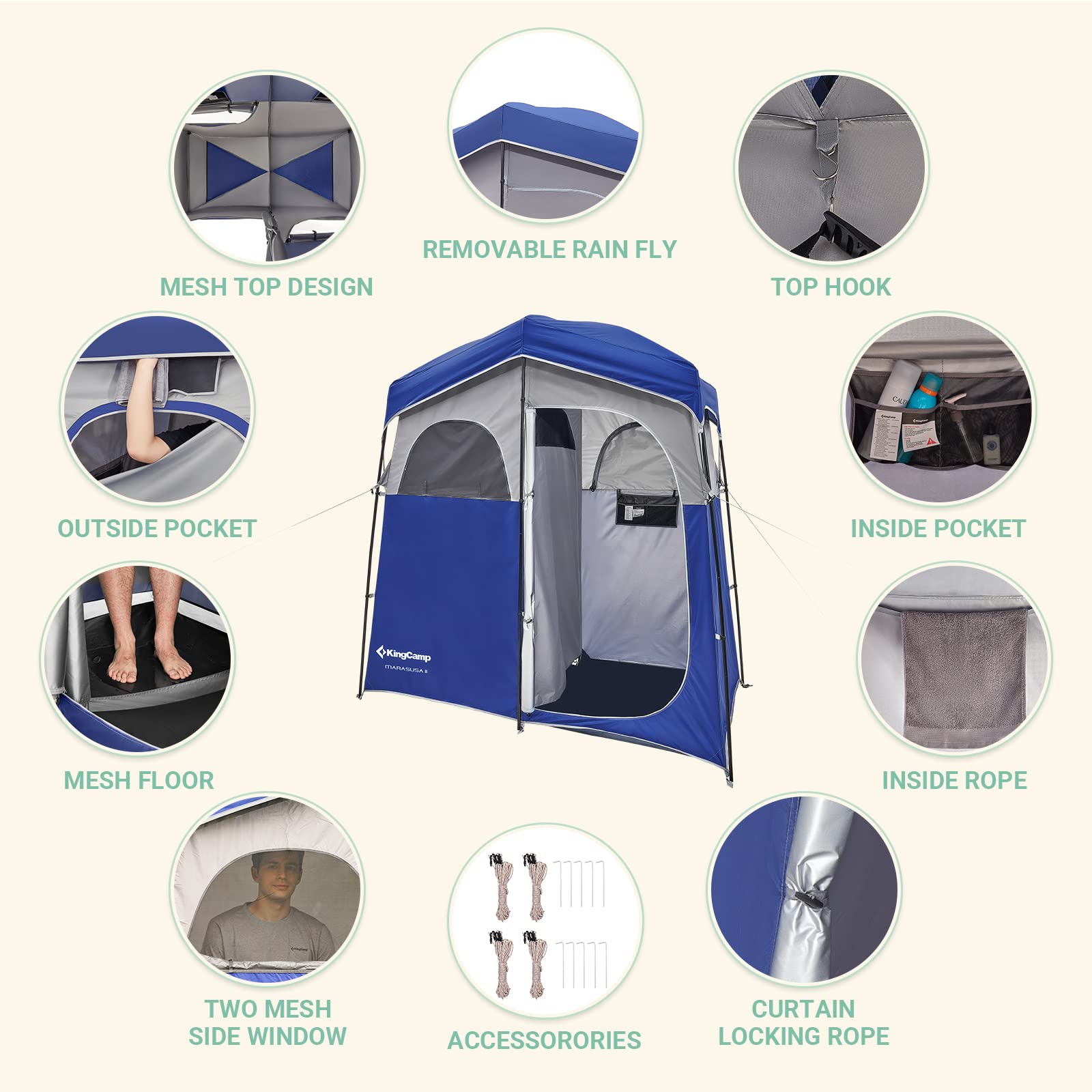 KingCamp Portable Camping Shower Tent with Waterproof Shower Bag - Lightweight Privacy Shelter for Outdoor Adventures, Beach, Hiking & RV Trips