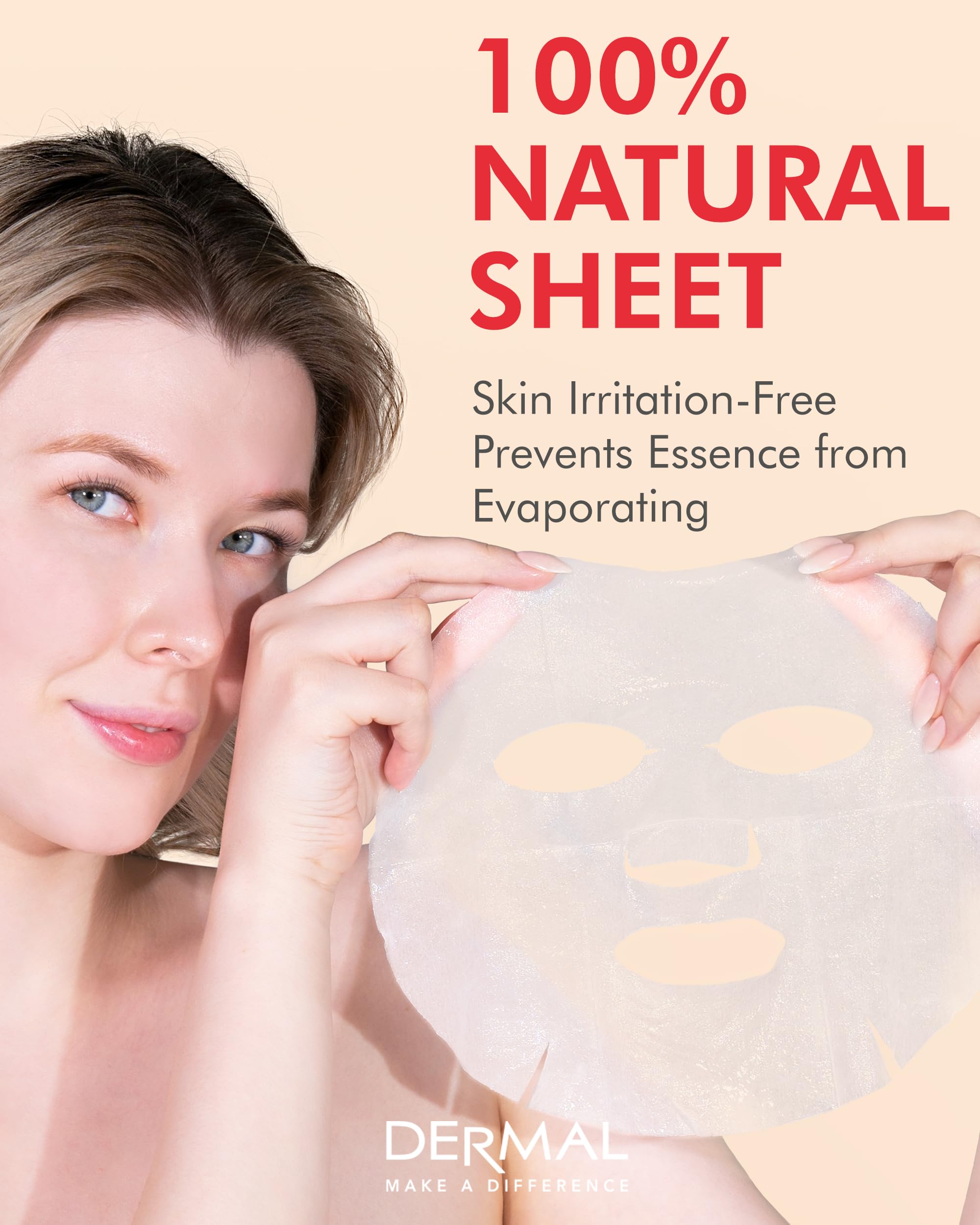 DERMAL Rose Collagen Essence Facial Mask Sheet 10 Pack - Hydrating & Soothing for Dry & Tired Skin, Anti-Aging Treatment, Korean Skincare for Daily Use at Home, Spa or Travel