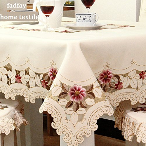 FADFAY European Rustic Tablecloth - Handmade Rectangular Lace Table Cover for Dining Room, Kitchen, Wedding & Party Decor