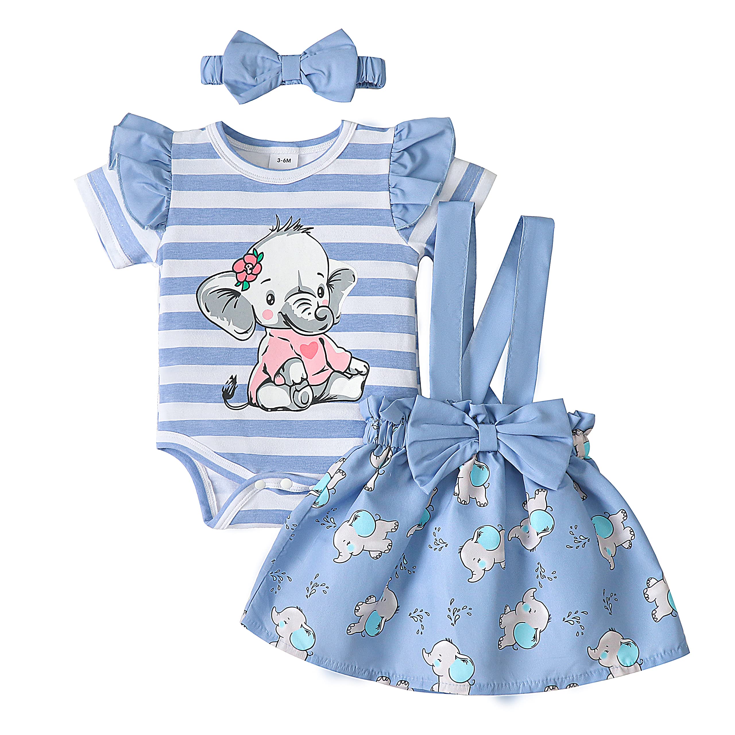 Adorable Newborn Baby Girl Clothes - Elephant Print Ruffle Romper Jumpsuit with Suspenders & Headband - Cute Summer Outfit for Infants 0-12 Months | Perfect for Photoshoots, Playdates & Special Occasions