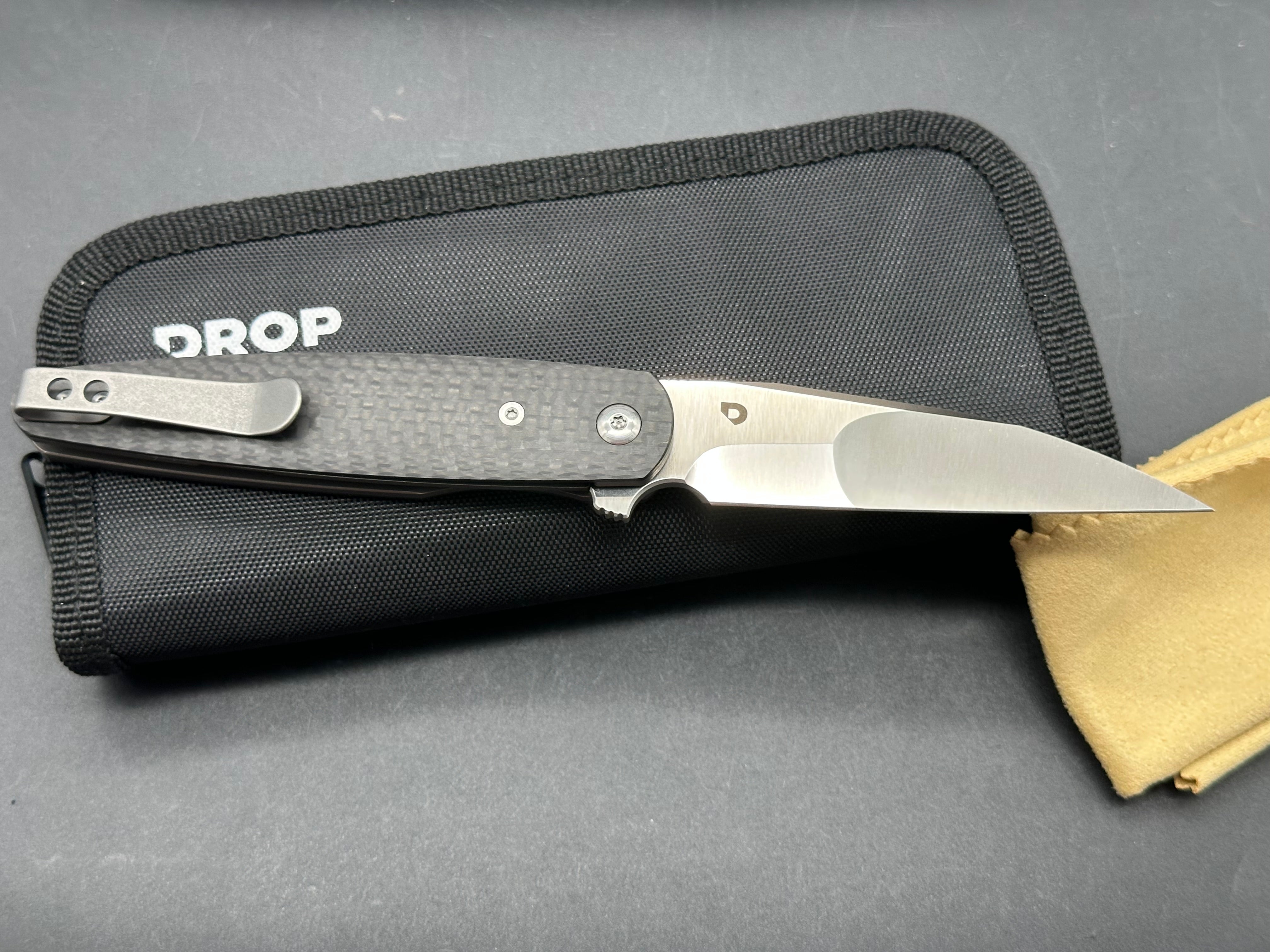Premium Drop Brad Zinker Dogtooth Pocket Knife - S35VN Steel Blade, Carbon Fiber Handle with Titanium Liners - EDC, Outdoor, Camping & Survival Gear