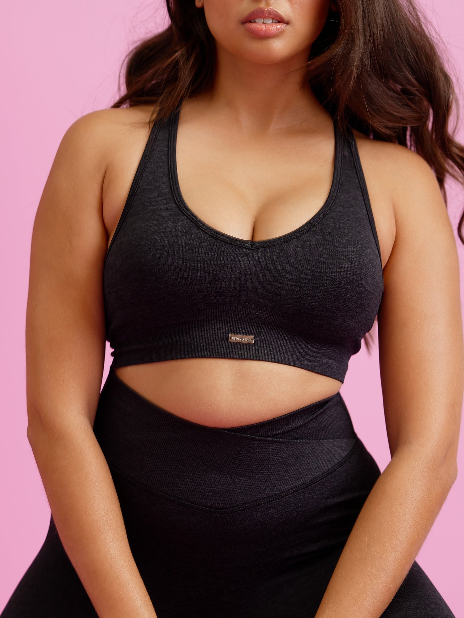 Focus Seamless Sports Bra for Women - High Support Workout Top - Breathable & Comfortable Yoga Bra - Black Marl - Perfect for Running, Gym & Activewear