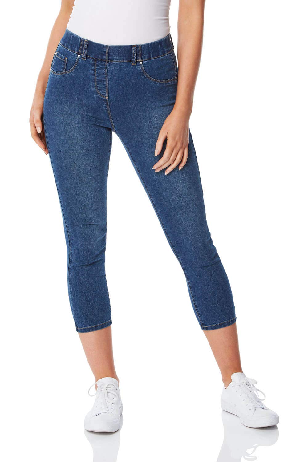 Roman Originals Women's Cropped Denim Jeggings - 74% Cotton Stretch Skinny Jeans for Casual Wear & Everyday Comfort