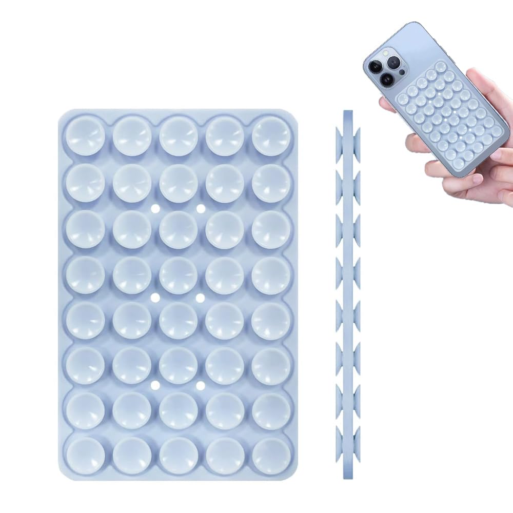 **Sticky Silicone Suction Cup Phone Mount - Double Sided Hands-Free Grip for Selfies, Videos & Driving | Washable, Non-Slip Phone Stand for iPhone & Android (Light Blue) | Perfect for Car Dashboard, Office Desk & Home Use**