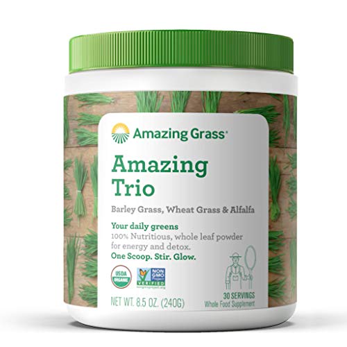 Amazing Grass Greens Trio Superfood Powder - Organic Wheatgrass, Alfalfa & Barley Grass Blend | Rich in Chlorophyll & Nutrients | 30 Servings | Perfect for Smoothies, Juices & Daily Wellness Routine