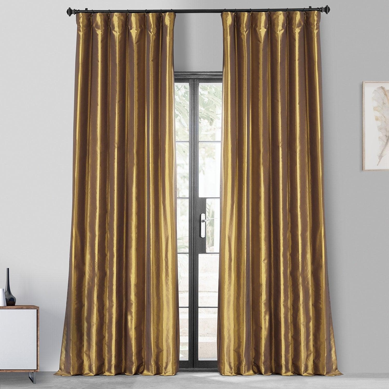 Luxury Golden Spice Faux Silk Taffeta Blackout Curtains for Bedroom - Thermal Insulated Window Drapes for Living Room & Nursery, Noise Reducing Room Darkening Panels (Set of 2)