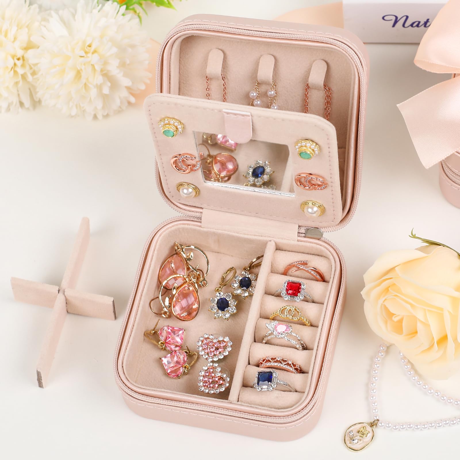 Personalized Travel Jewelry Box for Women & Girls - Pink Initial Monogram Jewelry Organizer, Perfect Bridesmaid Gift, Birthday Present & Travel Essential Accessories - Ideal for Vacations, Honeymoons & Daily Use
