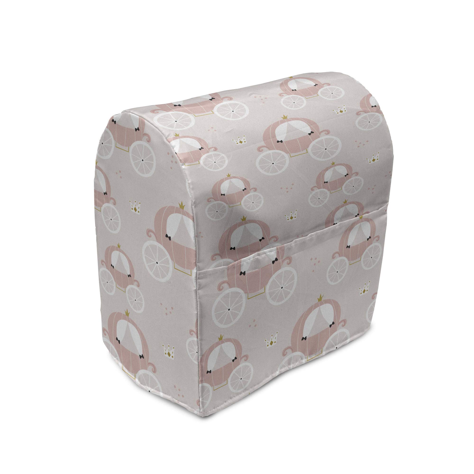 Ambesonne Pastel Stand Mixer Cover - Carriage Fiction Shower Girls Cartoon Design, 6-8 Quart Kitchen Appliance Organizer with Pocket, Pale Pink & White - Perfect for Kitchen Organization & Mixer Protection