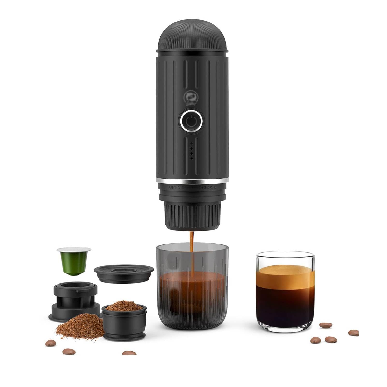Portable Espresso Maker - 12V Rechargeable Electric Coffee Machine with 3-4 Minute Fast Self-Heating, 19 Bar Pressure, Compatible with Nespresso Capsules & Ground Coffee - Perfect for Car, Camping, Travel, Office & Outdoor Adventures