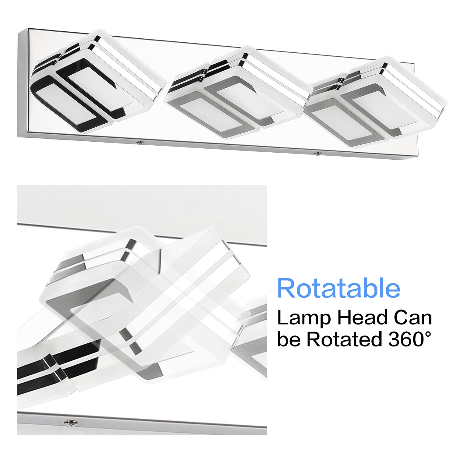Modern Chrome LED Bathroom Vanity Lights - 3 Light Mirror Fixture for Bathroom & Makeup Area