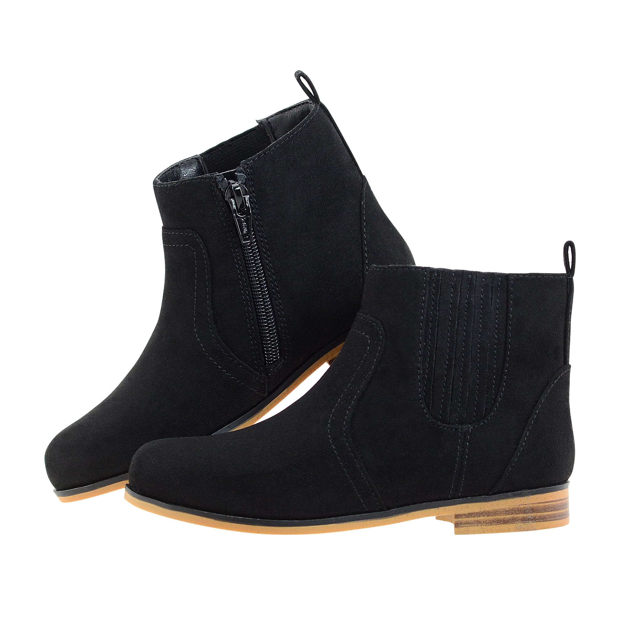 LseLom Girls Chelsea Boots - Suede Ankle Booties with Zipper for Toddler & Little Kids | Fashion Winter Boots for School, Play & Outdoor Activities