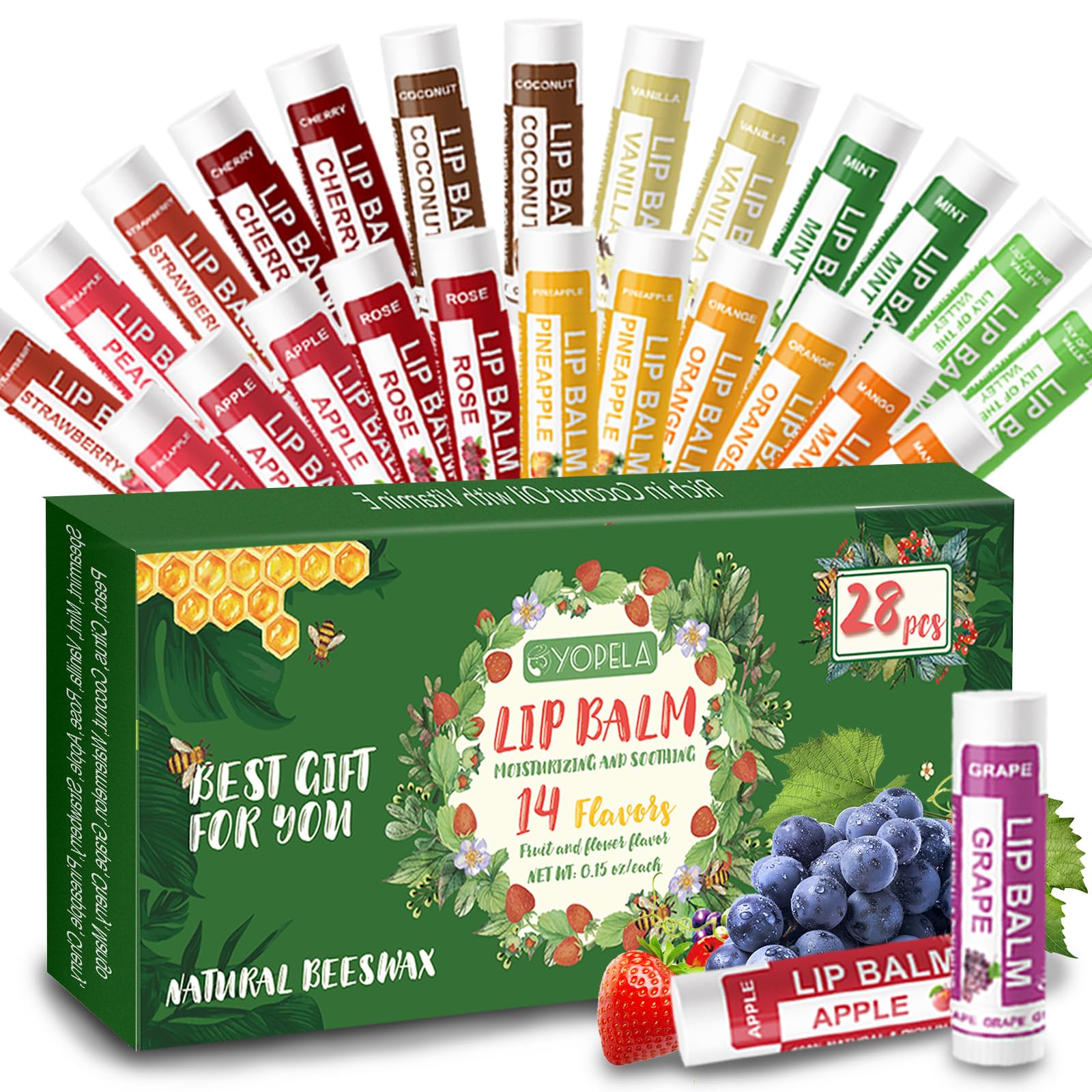 36 Pack Natural Lip Balm & 28 Pcs Organic Chapstick Set - Moisturizing Lip Care for Dry Lips - Perfect Christmas Gifts for Men, Women & Kids - Great for Winter Skincare, Daily Hydration & Stocking Stuffers