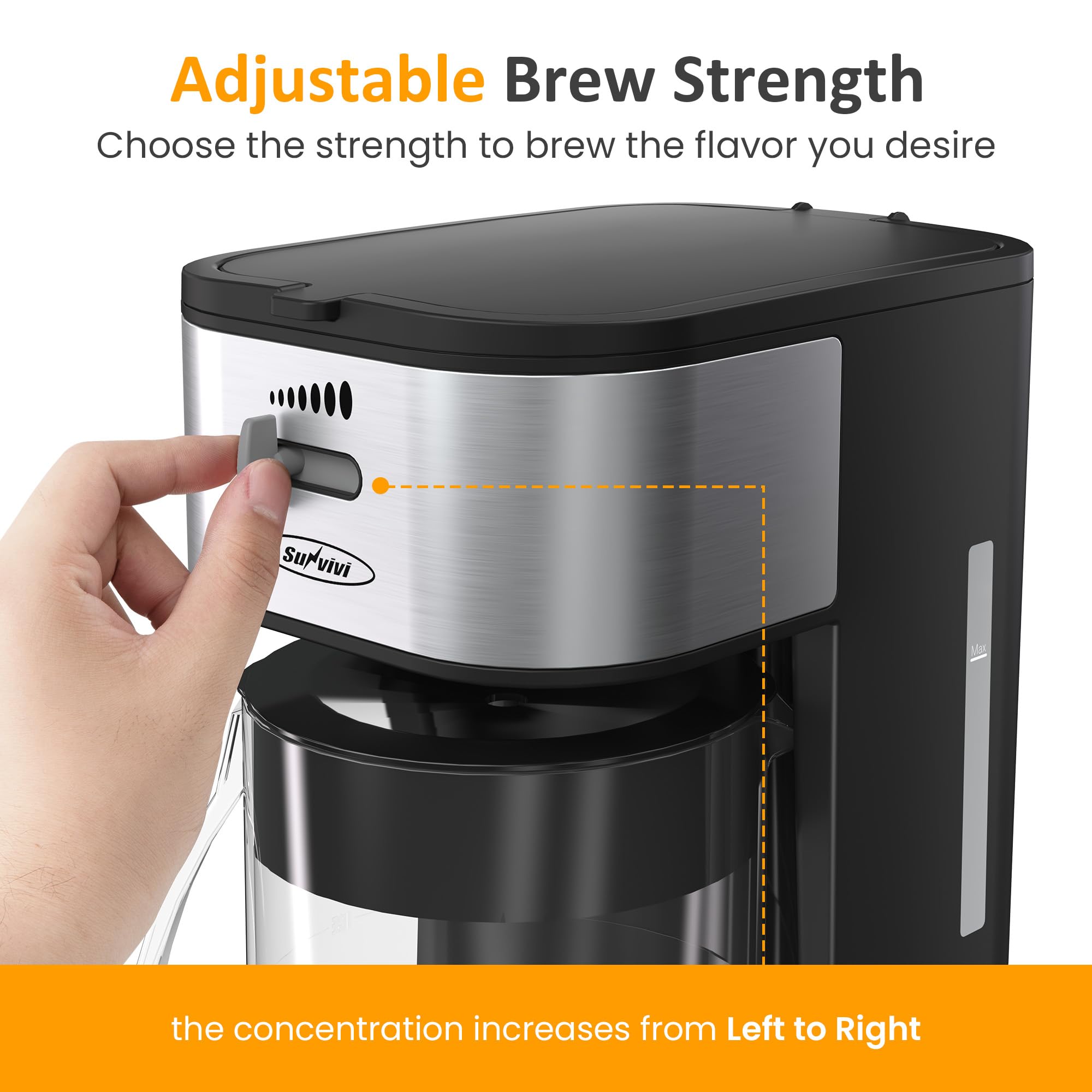 Sunvivi 3-in-1 Iced Tea & Coffee Maker with 2.5 Quart Pitcher - Strength Selector for Brewing Tea, Coffee, Lattes & Lemonade | Perfect for Home, Office & Outdoor Use