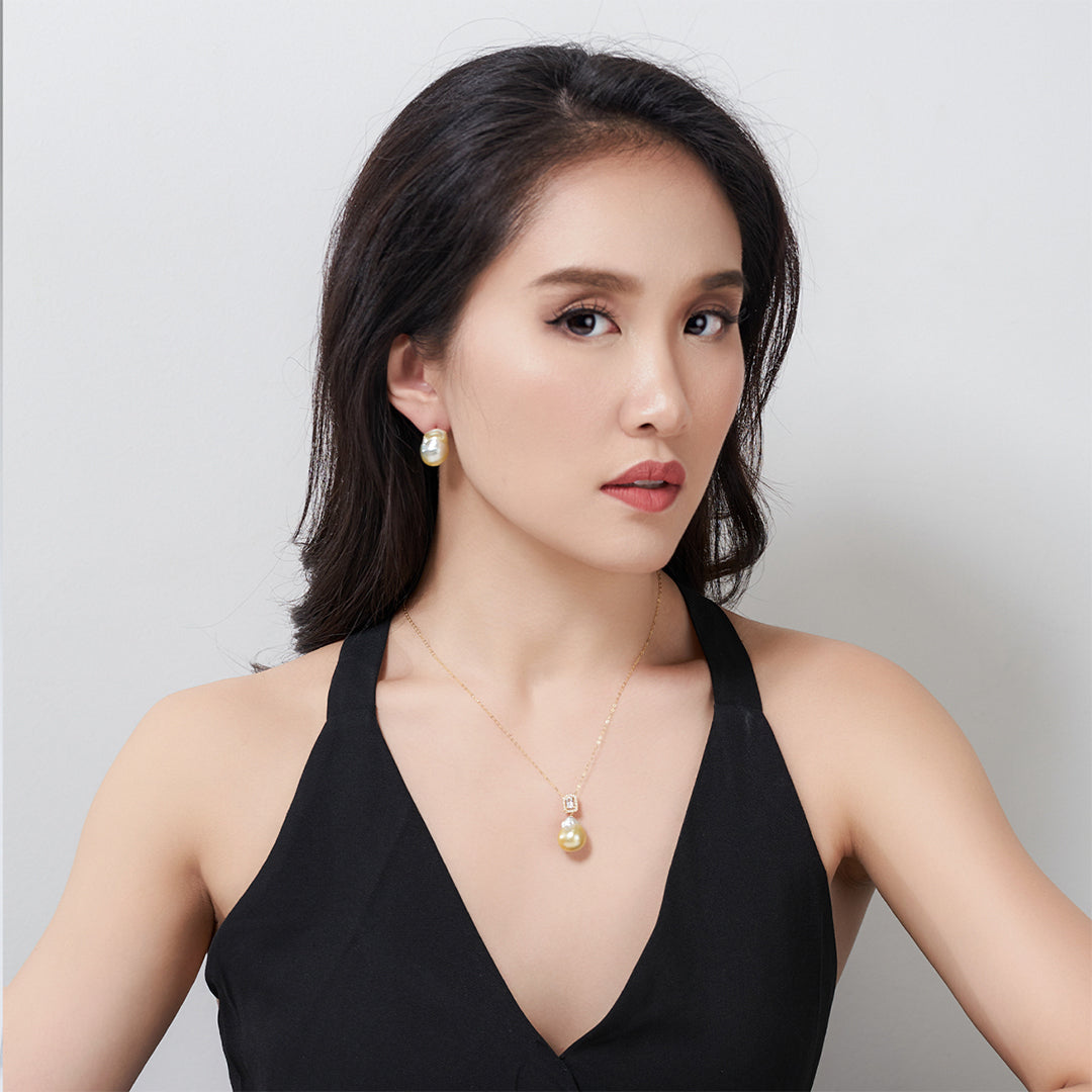 18K Gold Baroque Pearl Earrings for Women - Saltwater Cultured Pearls, Elegant Dangle Drop Jewelry Gift for Wedding, Party & Special Occasions