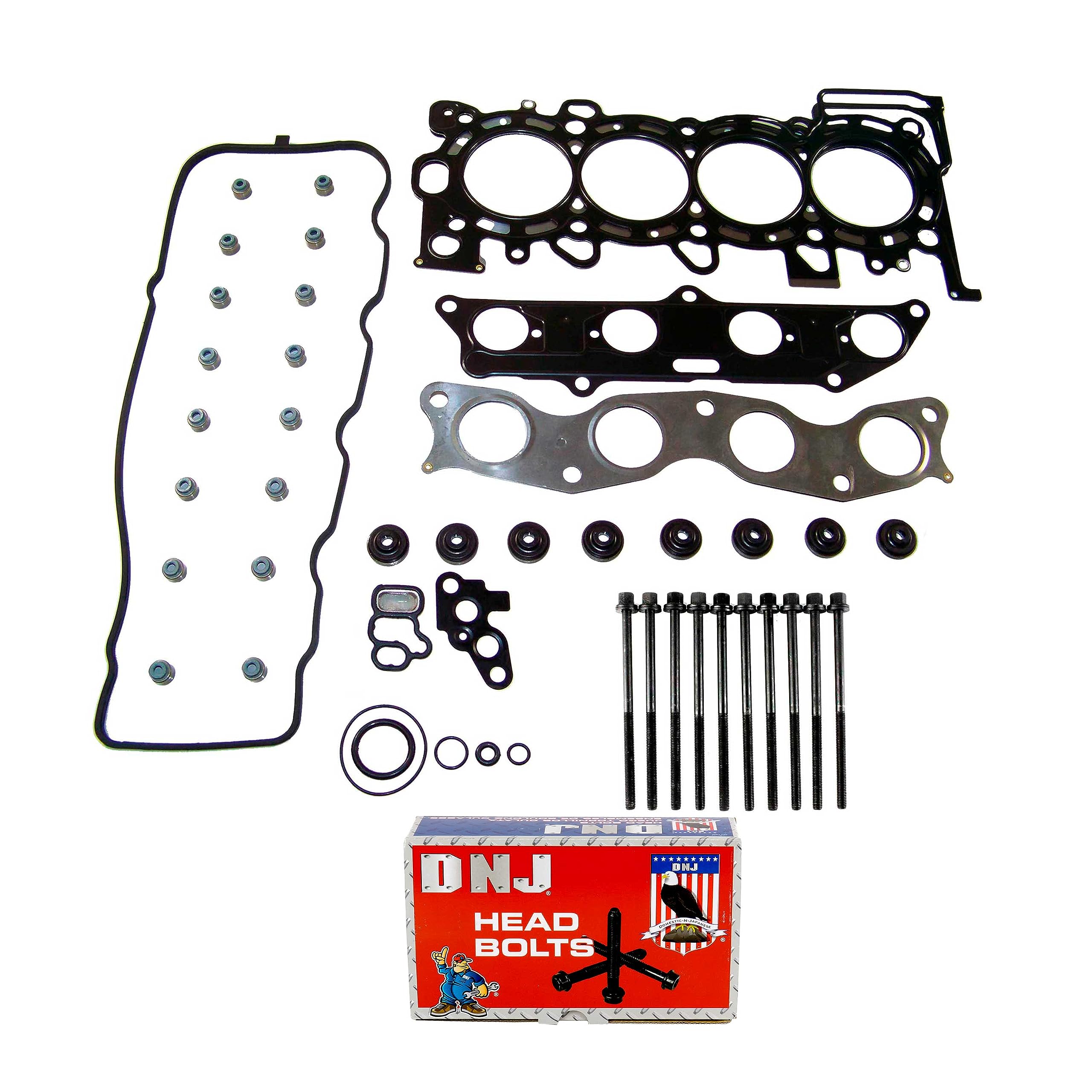 Premium DNJ HGB238 Cylinder Head Gasket Set with Head Bolt Kit - Compatible with 2007-2008 Honda Fit 1.5L 1497cc L4 SOHC Engine - Perfect for Engine Repair & Maintenance