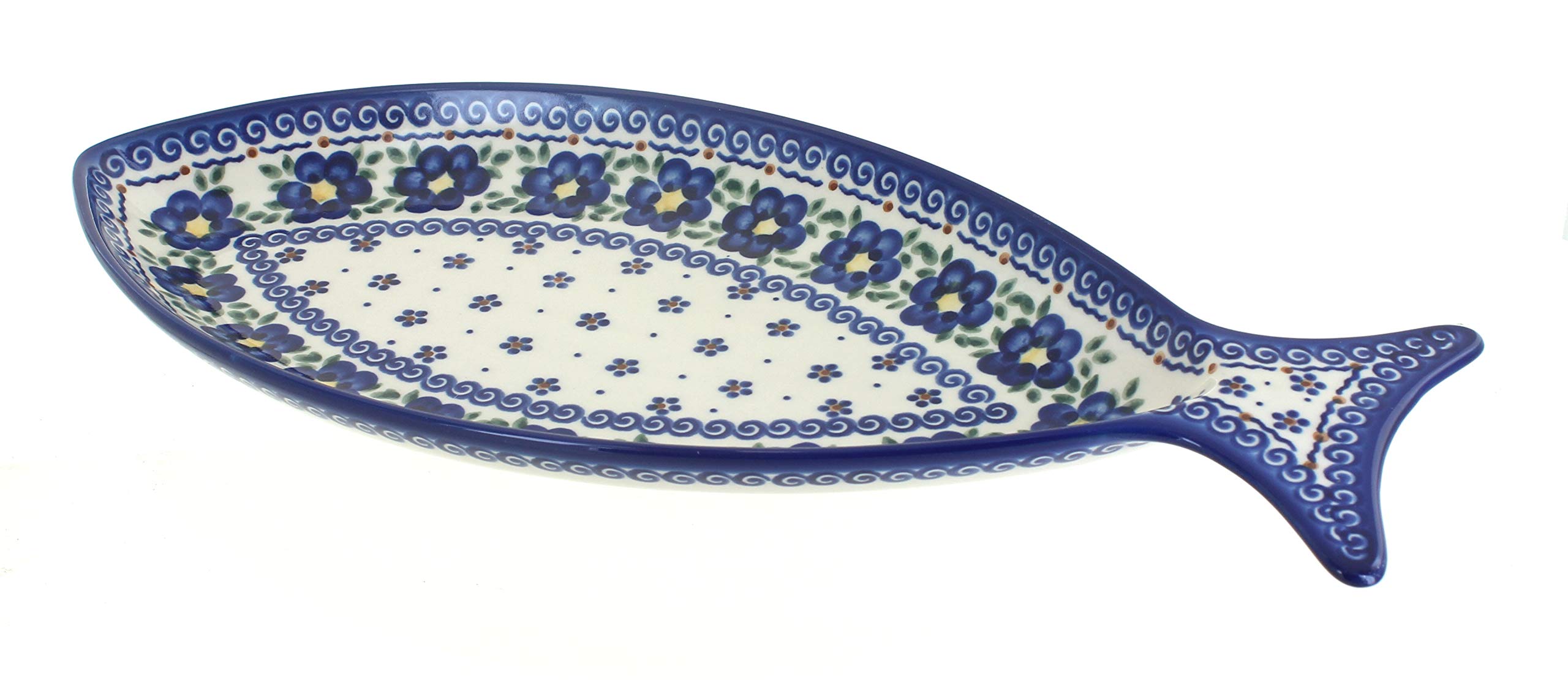 Handmade Blue Rose Polish Pottery Spring Blossom Serving Dish - Elegant Fish Platter for Entertaining, Dinner Parties & Home Decor