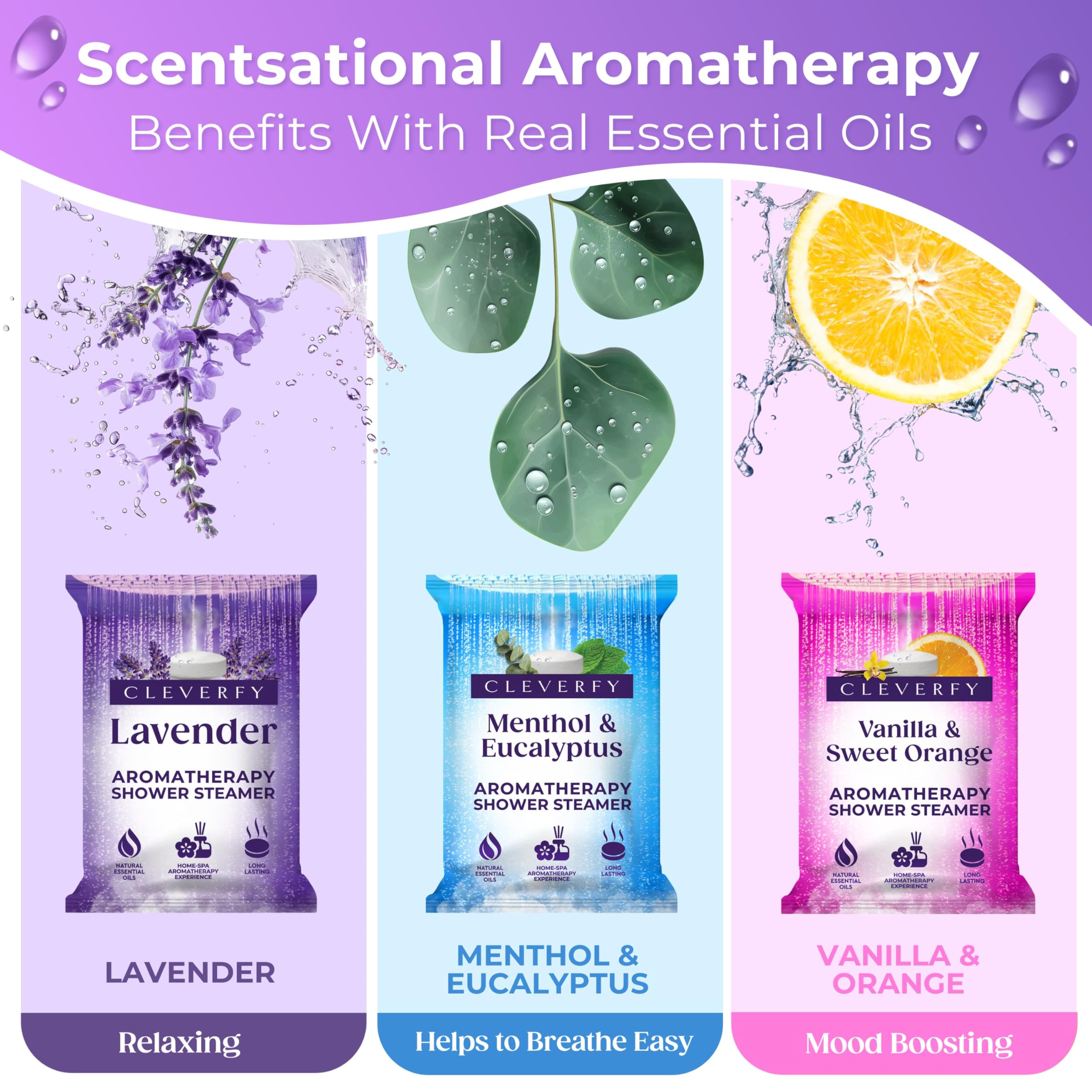 Cleverfy Aromatherapy Shower Steamers - Set of 3 Relaxing Shower Bombs with Essential Oils for Stress Relief & Better Sleep | Perfect for Bath, Spa & Self-Care at Home