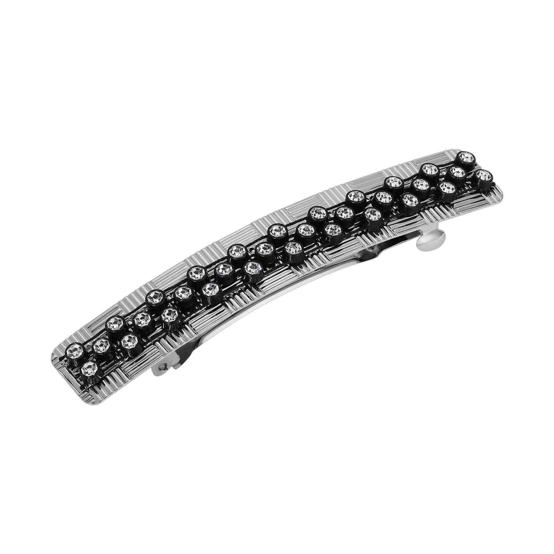 1928 Jewelry Dual Grid Multi Crystal Hair Barrette Clip - Elegant Rhinestone Hair Accessory for Women & Girls - Perfect for Weddings, Parties & Everyday Wear