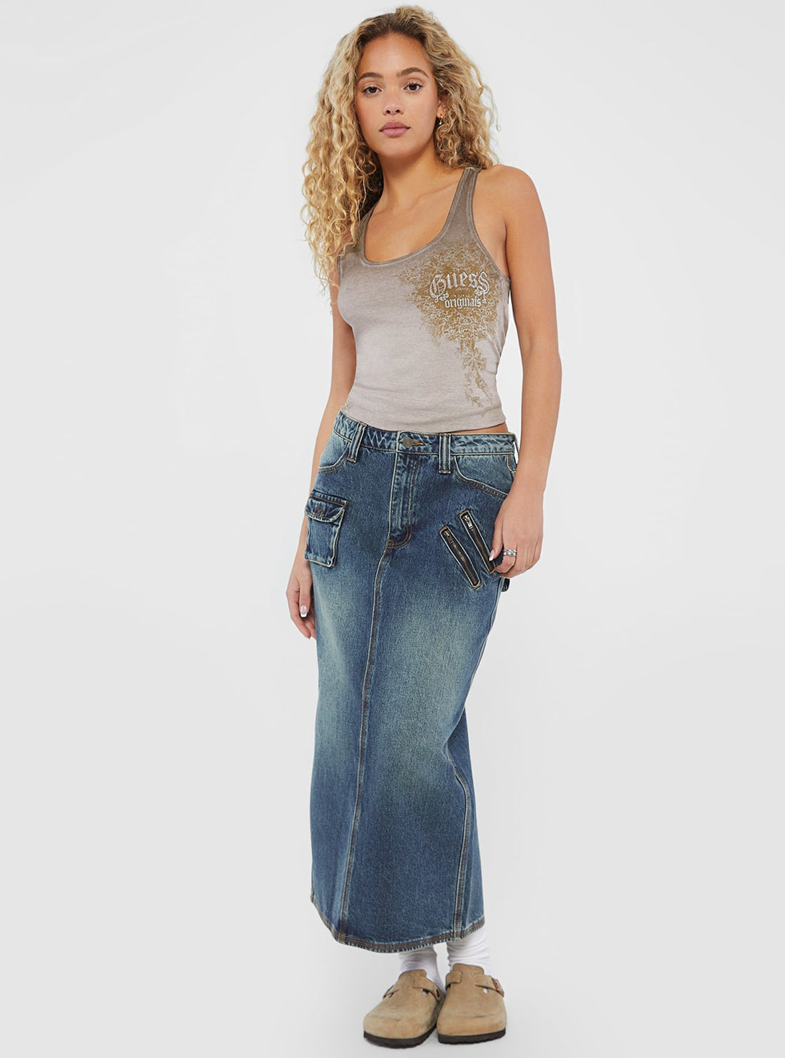 Guess Originals Blue Mid Cargo Skirt for Women - Stylish Casual Streetwear Skirt with Pockets | Perfect for Everyday Wear, Outings & Fashion Outfits