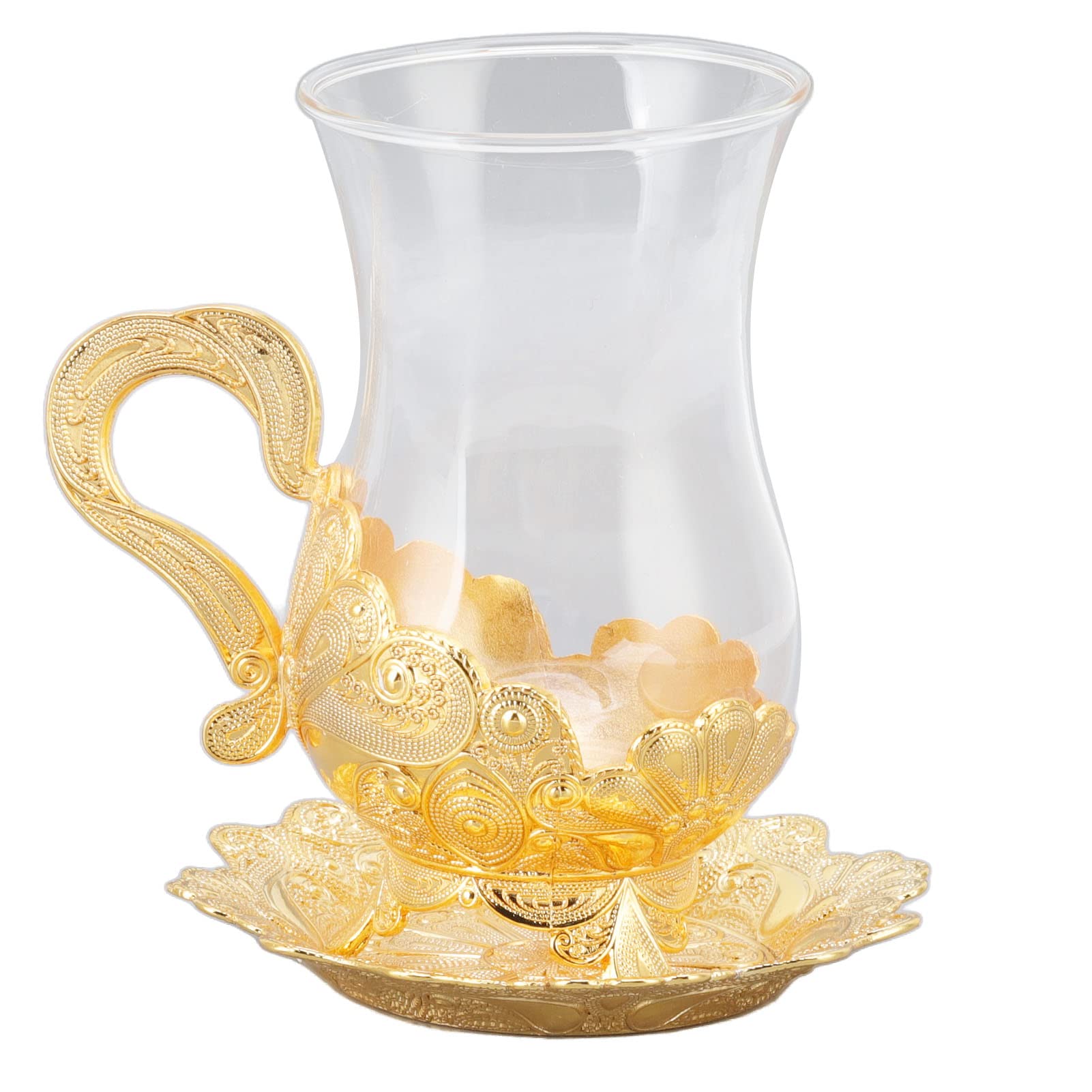 Vintage European Style Carved Coffee Cup and Saucer Set - Gold Zinc Alloy Tea Cup with Matching Saucer - Perfect for Home, Cafe, Restaurant, and Office Use